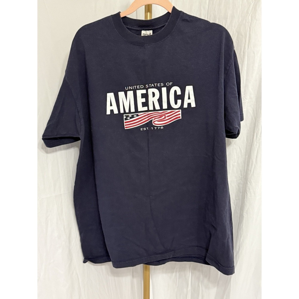 Anvil Apparel T Shirt XL Blue‎ Short Sleeve Crew Neck America Patriotic Cotton - Picture 2 of 12